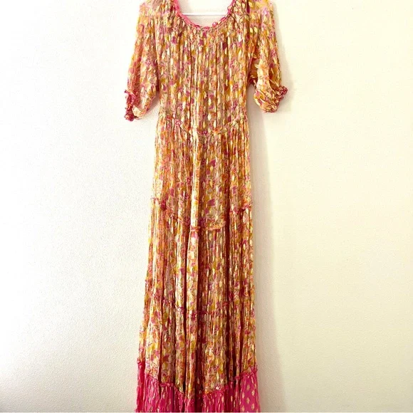 Miss June Paris Sally maxi dress, one size pink orange gold - Picture 4 of 11